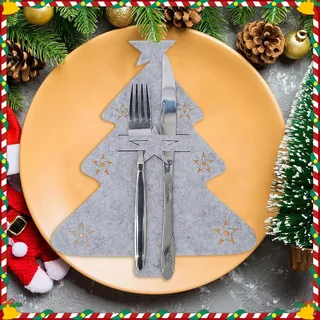 TENGWA 16 Stück Bestecktasche Weihnachten Bestecktasche Filz Weihnachten17 x 21 cm Tischdeko Tannenbaum Wiederverwendbar Geeignet für Weihnachtsfeiern Hochzeiten und zur Aufbewahrung von Geschirr