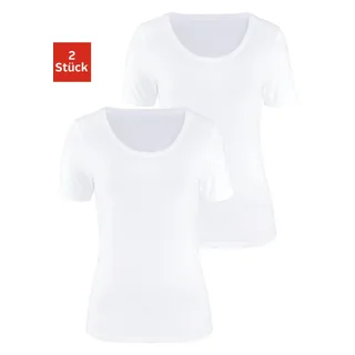 T-Shirt VIVANCE "aus elastischer Baumwoll-Qualität", Damen, Gr. 48/50, weiß, Single Jersey, Obermaterial: 95% Baumwolle, 5% Elasthan, unifarben, Basic, bequem normal, tiefer Rundhals, Shirts T-Shirt, Topseller