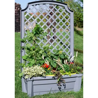 NYVI Pflanzkasten NYVIGreen 79x35x134 cm 42 Liter mit Bewässerungssystem & Spalier - Pflanzkübel aus wetterfestem & recyceltem Kunststoff - Pflegeleicht, Steckmontage ohne Werkzeug, Farbe:Grau