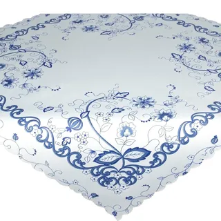 Tischdecke Vintage blau, Moderne weiße Mitteldecke für Küche und Wohnzimmer, 80x80 cm