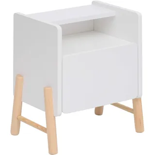 Rebecca Mobili Kinder-Nachttisch Kelen 49x40x30 MDF Kiefern Weiß Braun - Weiß