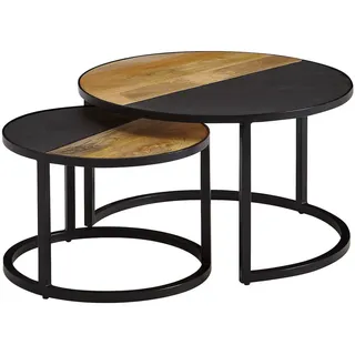 FineBuy Couchtisch FineBuy Wohnzimmertisch 2 teilig Massivholz Rund Beistelltisch Tisch