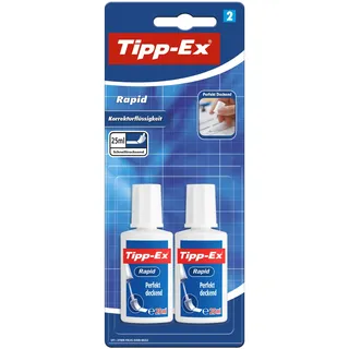 BIC 8871661 Tipp-Ex Rapid, 2 x 25 ml Korrekturflüssigkeit, Korrekturfluid mit Auftragsschwämmchen für präzises Ausbessern