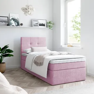 Bett, Boxspringbett MERA MINI mit Bettkästen, Doppelbett, Stauraum, Schlafzimmer, Polsterbett, Bettgestell (90x200, Rosa - Aura 09, Ohne Topper) - Rosa