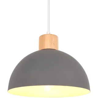 iDEGU 25cm Hängelampe Retro E27 LED Hängeleuchte Moderne Skandinavisch Deckenleuchte aus Metall Holz Pendelleuchte für Schlafzimmer Esszimmer Küche Restaurant (Grau, 1 Stück)