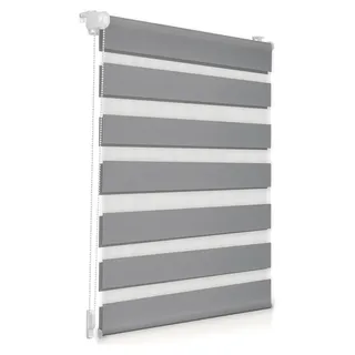 Doppelrollo Klemmfix ohne Bohren, 70x200cm (BxH) Grau, Duo Rollo Zebrarollo für Fenster und Tür, Lichtdurchlässig und Verdunkelnd, Seitenzugrollo für Sonnenschutz und Sichtschutz - Grau