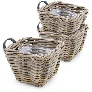 Rattan Balkonkasten natur 3er Set - 15 x 15 cm - Weide Pflanzkorb mit Halterung - Balkon Garten Blumenkasten Pflanztopf Blumenkorb zum Einhängen an Geländer