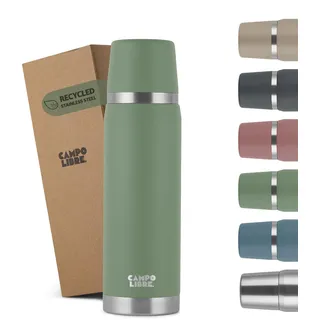 Campo Libre. Jaco® Thermoskanne 1L, 750ml, 500ml I Thermos mit Becher I Unsere Thermosflasche mind. 24h heiß I Isolierkanne mit Doppelwandisolierung ist zu 100% auslaufsicher & recycelter Edelstahl
