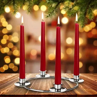 BRUBAKER Kerzenhalter für 4 Kerzen - 22 cm Adventskranz Adventsring für Stabkerzen mit 2,2 cm - Kerzenständer aus Metall für Adventskranz, Silber - Silber