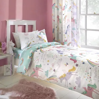 Bedlam, Mädchen-, Kinder-Doppel-Bettwäsche-Set, Einhorn-Bettwäsche, Polyester, Mehrfarbig