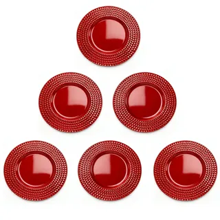 Area illumina Platzteller Deko 4er oder 6er Set 33cm Geometrischer Rand, Polypropylen, glänzend, Gold oder Rot, Ideal für Hochzeit, Weihnachten und andere Feste (6, Rot)