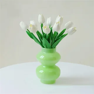 JSPYFITS Milchig Grün Glas Vase Für Pampasgras Ins Moderne Flower Vase Für Heimdekoration Boho Stil Vasen Glas für Hochzeit Doppelte Kugeln vasen für Dekoration,Geometrische vasen für Haus/Büro/Party