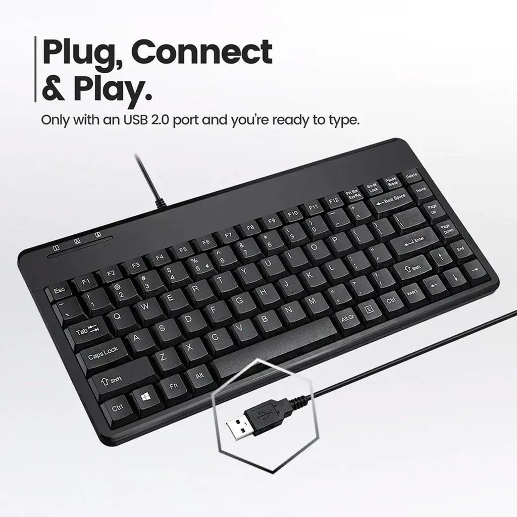 Bild von PERIBOARD-409H Kabelgebunden USB Mini-Tastatur mit 2 USB-Hubs, Schwarz, US Layout