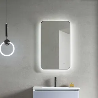 Talos LED Badspiegel ALVITO in matt schwarz 70x43 cm - Spiegel mit Hand Wave Sensor Funktion - feuchtraumgeeignet durch Aluminiumrahmen