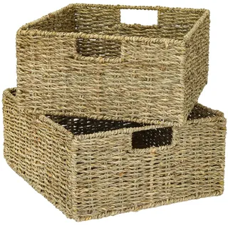HMF Aufbewahrungskorb, Korb geflochten aus Seegras | 2er Set | passend für Kallax halbes Fach | 30 x 34 x 15 cm