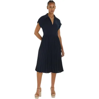 Tommy Hilfiger Damen Polokleid Pleated Midi Dress Knielang, Blau (Desert Sky), 32