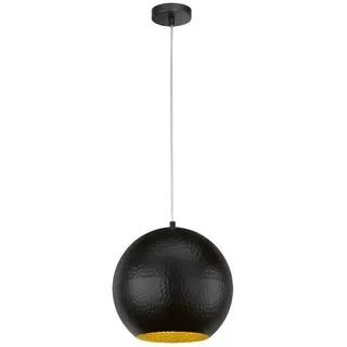 meineWunschleuchte LED Pendelleuchte Kugel 1-flammig Schwarz Lampenschirm innen Gold