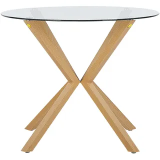 Beliani Esstisch 90/90/75 cm Transparent, Hellbraun Rund Altura , Glas , 90x75x90 cm , Esszimmer, Esstische