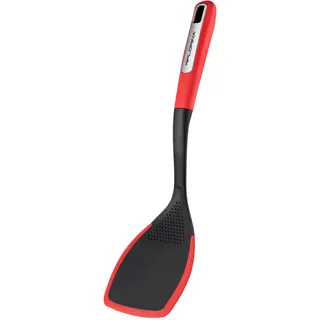 FLORINA Pfannenwender aus Silikon 34,5 cm | Wender MARS mit Rutschfestem Soft-Touch Griff | Wendespatel mit Aufhängeöse | Hitzebeständiger Küchenhelfer | Spülmaschinenfest | Farbe: Rot/Schwarz