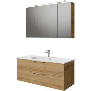 Saphir Badmöbel-Set »Serie 6025 2-teilig Mineralmarmor-Waschtisch mit LED-Spiegelschrank« 2 Stk. tlg., braun