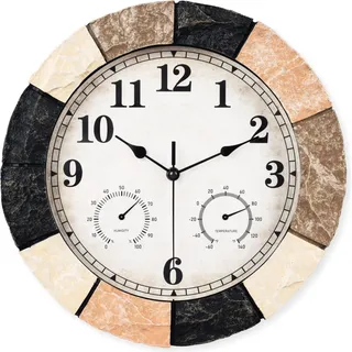 SensaHome Wanduhr YS1001 – Wasserdichte Steinoptik-Harz-Außenuhr – Runde Outdoor-Uhr – Ø33 cm – orange - Orange