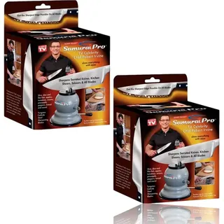 2er Set - Samurai Pro manueller Messerschärfer | kompakter Messerschleifer | Allesschärfer - Glattschliff, Wellenschliff und Scherenschliff | Scherenschleifer