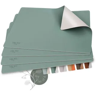 sølmo I Designer Tischset aus PU-Leder, Hitzebeständig Zweifarbig I 4er Platzset abwischbar, Leder, Platzdeckchen, Kinder (Petrol/Grey)