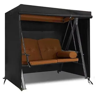 Schutzhülle Gartenschaukel 2 Sitzer - Hollywoodschaukel Abdeckung - Wasserdicht Staubdicht Winddicht - Strapazierfähiges Vlies Polyester/Baumwolle - 127x165x167 cm - Schwarz - Schwarz