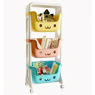 RMAN Spielzeugregal, Kinderregal, Kinder Bücherregal, Kinderzimmerregal mit Räder Aufbewahrungsbox 3 Regale Spielzeug Organizer für Spielzimmer Kindergarten - 39,5x25x95cm