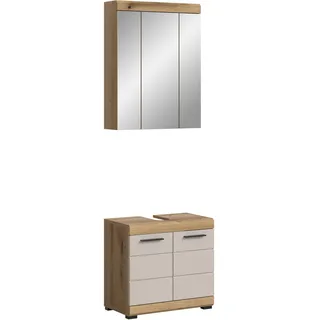 xonox.home – Badkombination Scout 60x191x34 cm in Evoak Oak und Kaschmir Nachbildung matt – Schlanke Badlösung für platzsparende Gestaltung – modern, smart & funktional