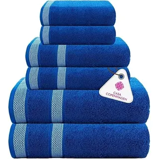 Casa Copenhagen Solitaire 6-teiliges Handtuch-Set – Electric Blue, 600 g/m2. 2 Badetücher, 2 Handtücher, 2 Waschlappen aus weicher ägyptischer Baumwolle für Badezimmer, Küche und Dusche