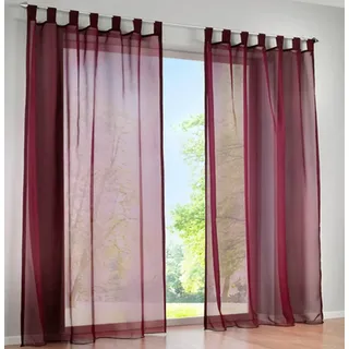 SIMPVALE 2 Stücks Voile Vorhänge zu Gürtelschlaufe transparent Vorhänge Fenster Balkon aus Tüll Breite 140cm, Polyester, Weinrot, Höhe 225cm