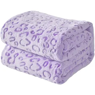 FY FIBER HOUSE Flanell-Fleece-Überwurf, Mikrofaser-Decke mit 3D-Geparden-Druck, 228 x 274 cm, Lila