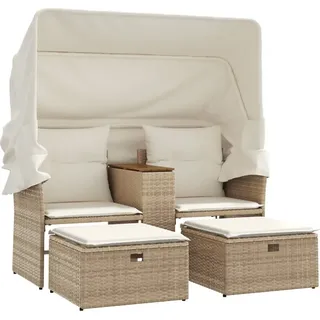 SYFAXTM Gartensofa 2-Sitzer mit Dach und Hockern Beige Poly Rattan - Beige