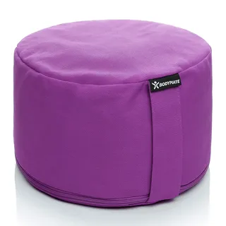BODYMATE Extra-Hohes Yogakissen rund 31cm Durchmesser 20cm hoch Lila, Buchweizen-Spelz Füllung, Maschinenwaschbarer Bezug aus 100% extra dicker Baumwolle, Meditationskissen, Sitzkissen, Bodenkissen