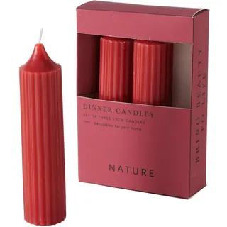 Boltze Stabkerze Riffly (3-tlg., rot, 15 cm, aus Wachs, modernes Design, geriffelte Oberfläche, Stabkerze, Kerze, rote Kerze, Deko) 2053023
