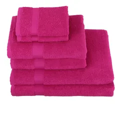 my home Handtuch Set »Nela«, (Set, 6 St., 2 Badetücher 70x140 cm-2 Handtücher 50x100 cm-2 Waschlappen 30x30 cm), mit Bordüre, einfarbiges Handtuch-Set aus 100% Baumwolle, pink