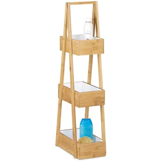 Relaxdays Bambus Badregal mit 3 Ebenen, Standregal f. Bad, Küche uvm., 3 Körbe Holzregal HxBxT 82 x 18 x 30 cm, natur