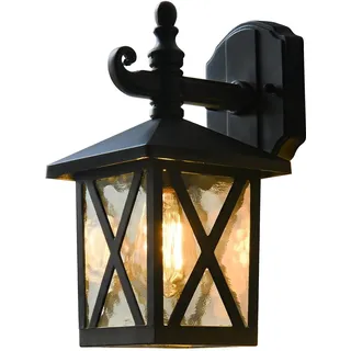 SUZNIU Wandleuchte Aussen, Vintage Aussenlampe Wand Glas Aluminium Außenlampe Wasserdichte, Garten Außenwandleuchten E27 Wandlampe Aussen Ohne Leuchtmittel, für Garage, Beleuchtung Terrasse Schwarz