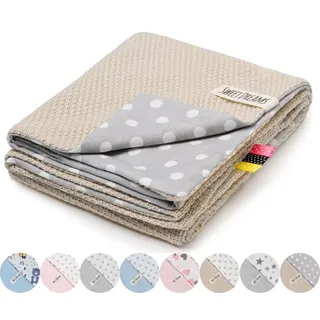 Mikos* Babydecke Leichte Sommer Baumwolle Kinderdecke ohne Füllung 100% Baumwolldecke für Mädchen Junge Neugeborenen Kinderwagen Babyschale Kuscheldecke 75x100 (1040)(Beige/Weiße Erbsen)