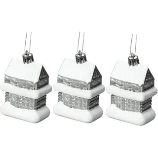 Set mit 3 Hängeleuchten Haus, Höhe 7 cm, silberfarben