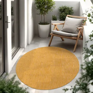 In- & Outdoor Teppich Flachgewebe einfarbig modern wetterfest für Terrasse Küche Grösse 160 cm Rund - Gelb