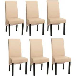 MCW Esszimmerstuhl M37 6er-Set Leder Creme Dunkle Füße