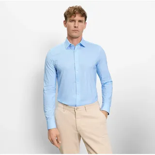 Langarmhemd OLYMP "24/7 - Level 5", Herren, Gr. 42, N-Gr, bleu, Jersey, Obermaterial: 92% Baumwolle, 8% Elasthan, gemustert, normal, 2-Knopf-Manschette, Hemden Langarmhemd, Body fit, New York Kentkragen, Businesshemd, Jersey-Qualität