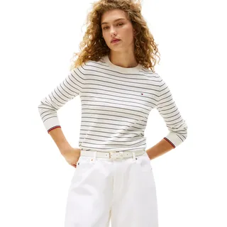 Tommy Hilfiger Rundhalspullover CO JERSEY STITCH LS C-NK SWT mit Logostickerei weiß M (38)