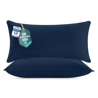 Utopia Bedding KopfKissen (2er Set), 40 x 80 cm Schlafkissen, Atmungsaktiv et Weich Kissen (Marineblau)