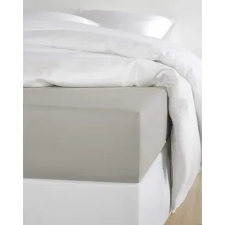 De Witte Lietaer Olivia Spannbettlaken, Baumwoll-Satin, hellgrau/braun, 90 x 200 cm, Höhe 30 cm