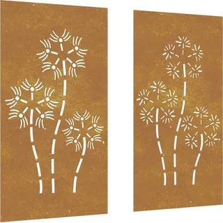 vidaXL 2-tlg. Garten-Wanddeko 105x55 cm Cortenstahl Blumen-Design - Braun