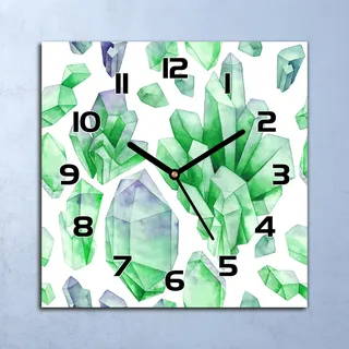 Wanduhr Echt-Glas-Küchenuhr Kristalle Aquarell Quarz 30x30 Deko Bilder - Grün