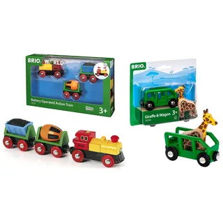 BRIO Bahn 33319 - Zug mit Batterielok & Bahn 33724 - Giraffenwagen